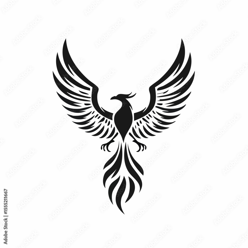 Obraz premium Phoenix logo vector. Hand drawn phoenix silhouette logo vector on white background.