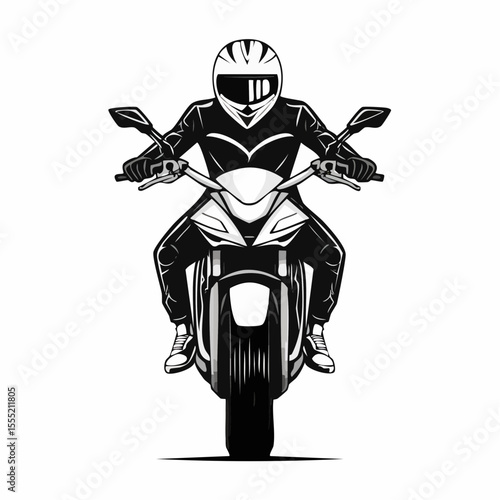 Bold Man Riding a Sport Motorcycle Seen from the Front Showcasing Power and Confidence