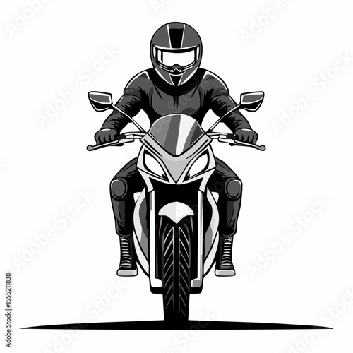 Bold Man Riding a Sport Motorcycle Seen from the Front Showcasing Power and Confidence