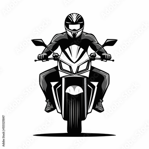 Bold Man Riding a Sport Motorcycle Seen from the Front Showcasing Power and Confidence