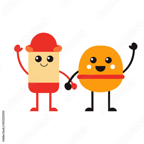 Minimalist Clipart Of Cartoon Fast Food Characters Vector Illustration