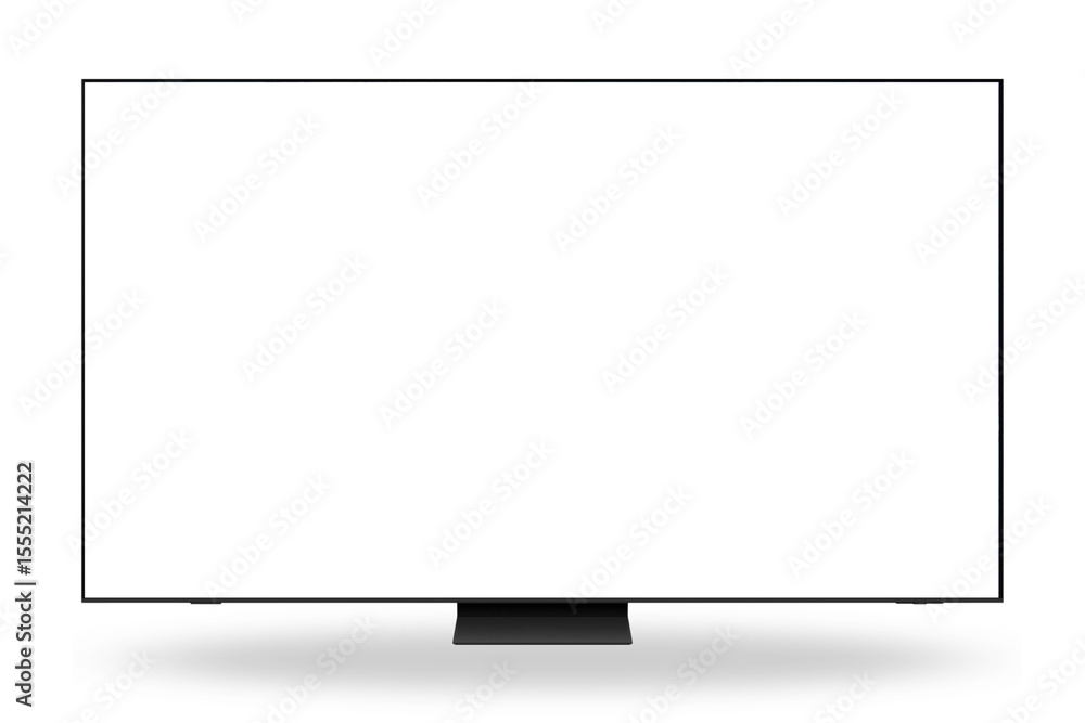 Naklejka premium Modern television screen mockup with a black display, ideal for showcasing digital content on a sleek, frameless smart TV.