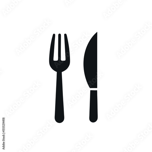 Minimalist Black and White Fork and Knife Icon – Simple Line Vector Illustration of Cutlery Symbol for Restaurant, Dining, Menu, or Kitchen Use – Isolated on White Background