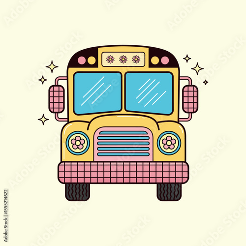Sparkly Cute School Bus Illustration for Kids