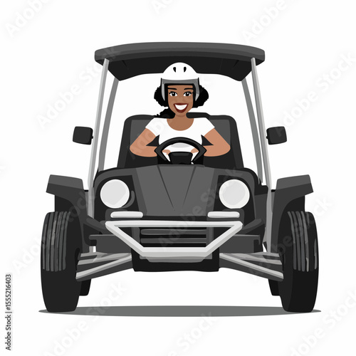 Female Driver Ride On Buggy Car image vector isolated on white background.