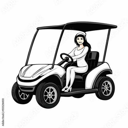 Female Driver Ride On Buggy Car image vector isolated on white background.