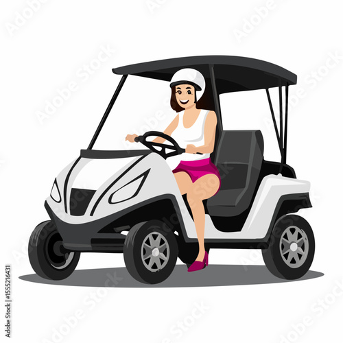 Female Driver Ride On Buggy Car image vector isolated on white background.