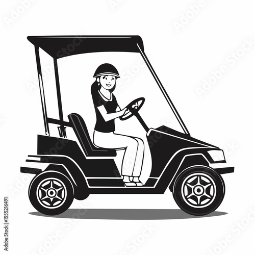 Female Driver Ride On Buggy Car image vector isolated on white background.