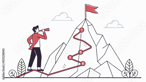 Businessman Climbing a Mountain to Success.