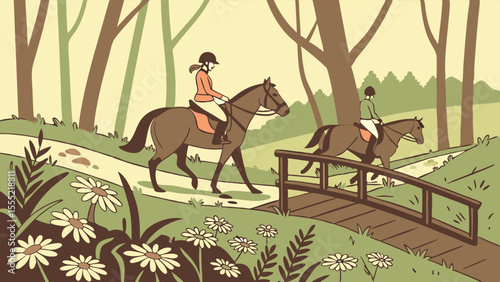 Two Horseback Riders on a Country Path.