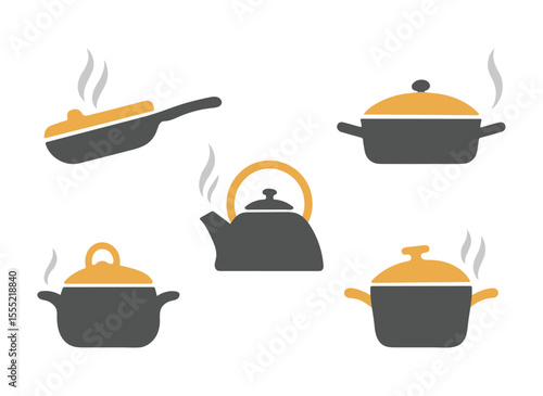 Grey and Gold Kitchen Utensils Steaming Pots Kettle Pan
