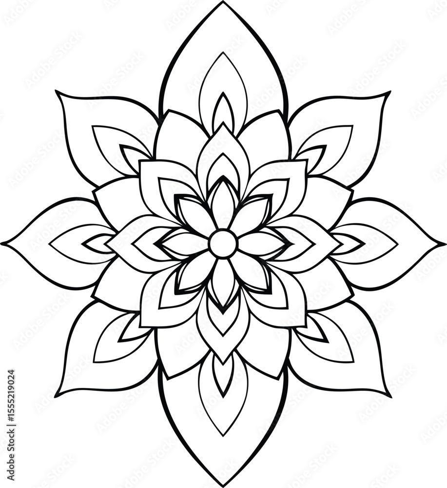 ornate floral mandala with swirling line art and petal shapes for decorative design use
ornate floral mandala with swirling line art and petal shapes for decorative design use
