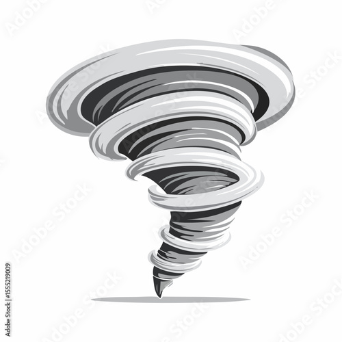 Tornado Vector Image. Black and white tornado illustration on white background.