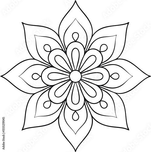 ornate floral mandala with swirling line art and petal shapes for decorative design use

