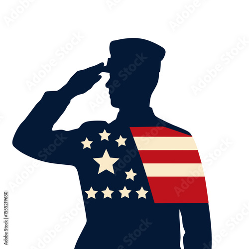 Saluting soldier silhouette in pop art style, honor and pride