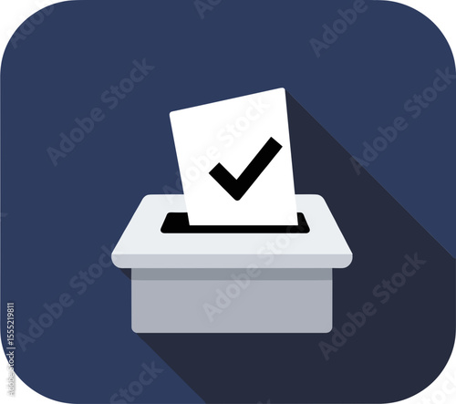 Ballot box with checkmark and vote card in flat design style  