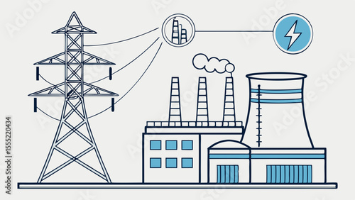 Power Plant Illustration Electricity Transmission and Generation.