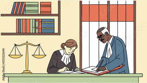 Judge and Lawyer Reviewing Legal Documents Together.