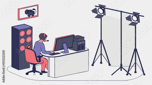 Gamer Streaming Setup with Professional Lighting and Audio.