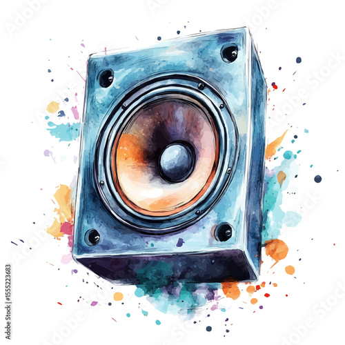 Subwoofer, watercolor clipart vector, isolated on a white background.