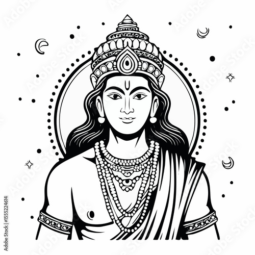 Brahma God illustration hand drawn black and white Hindu God vector illustration