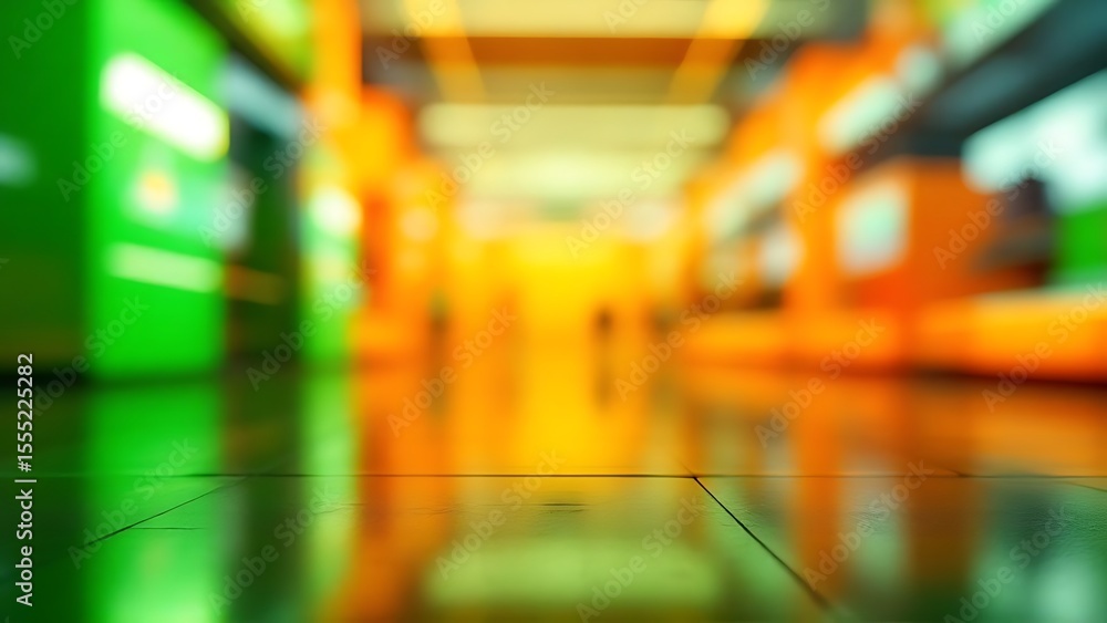 Fototapeta premium Vibrant abstract corridor with reflections bright green