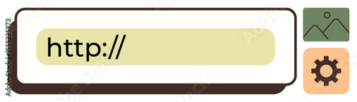 Browser address bar displaying http with image and settings icons. Ideal for web design, technology, internet navigation, online tools, digital media, software interfaces, simple flat metaphor