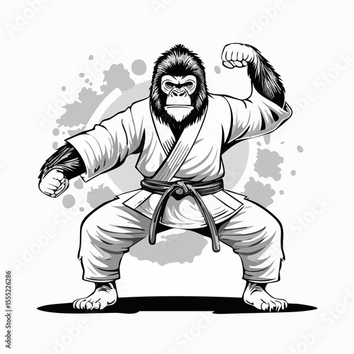 Gorilla Judo Fighter in Kimono Showcasing Strength and Technique image vector