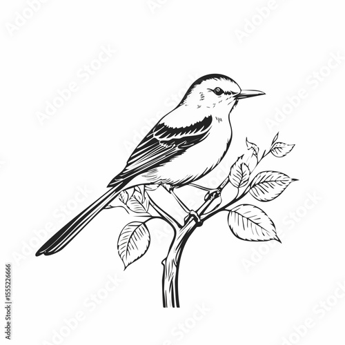 Northern Mockingbird Sitting In Tree image vector isolated on white background.