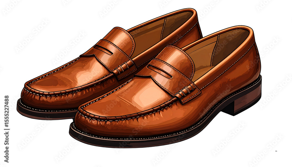 Hand-Drawn Illustration of Brown Loafers with Visible Stitching – Transparent PNG Hand-Drawn Illustration of Brown Loafers with Visible Stitching – Transparent PNG