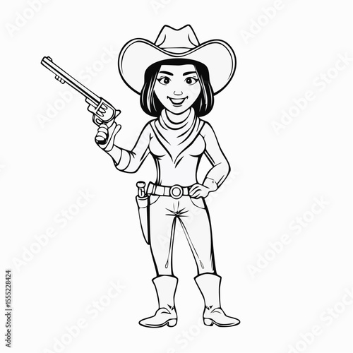 Wallpaper Mural Cowgirl with a gun stock illustration. Cowgirl standing smiling and holding gun Vector Image Torontodigital.ca