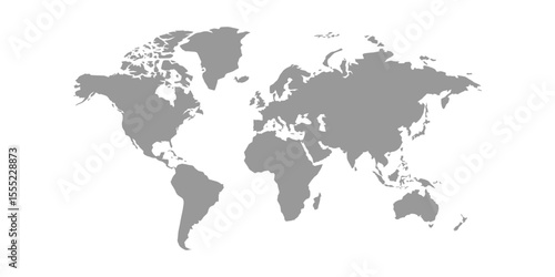World map grayscale, isolated on white background for website layouts, background,education, precise. Travel worldwide, map silhouette backdrop, earth geography, political, reports.