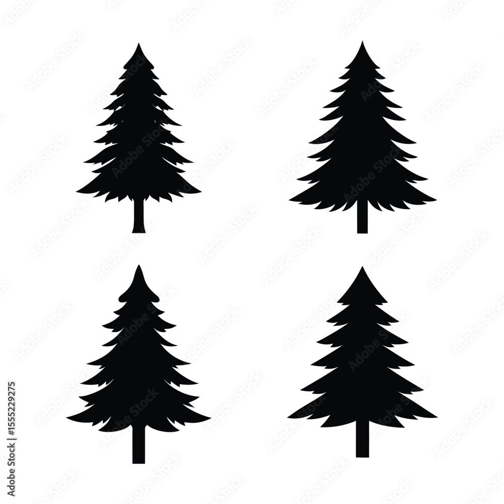 Obraz premium set of christmas trees silhouette on white background