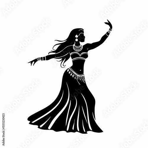 black silhouette belly dancer performing clip art preview