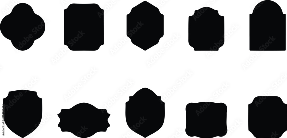 Rounded geometric silhouette icons of classic badge and shape designs for label, emblem, and branding usage
