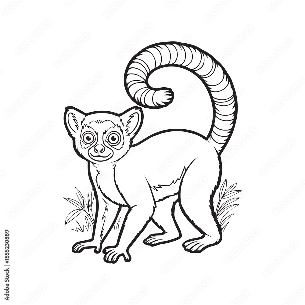 Obraz premium Ring Tailed Lemur Vector Illustration,Cartoon Lemur Animal Design,Cute Lemur Character Graphic,Lemur Side View Vector Art,Jungle Lemur Animal Drawing,Wildlife Lemur Cartoon Style,Lemur Mascot with 