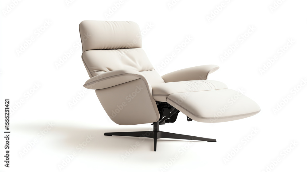 Obraz premium Lounge chair with reclining backrest and soft cushioned armrests, isolated on white background, living room comfort concept