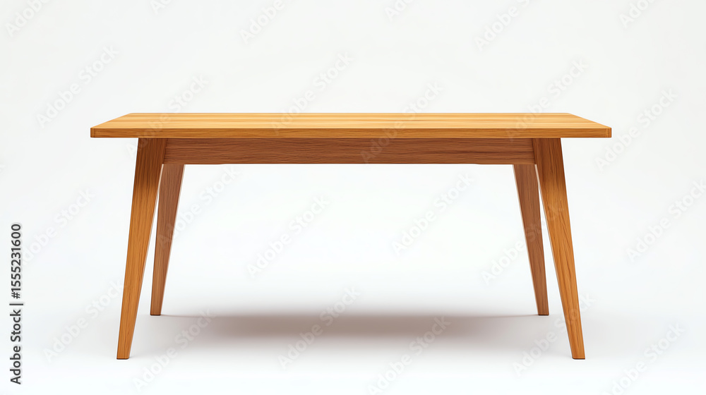 Minimalist wooden dining table with tapered legs and smooth surface, isolated on white background, Scandinavian interior concept Minimalist wooden dining table with tapered legs and smooth surface, isolated on white background, Scandinavian interior concept