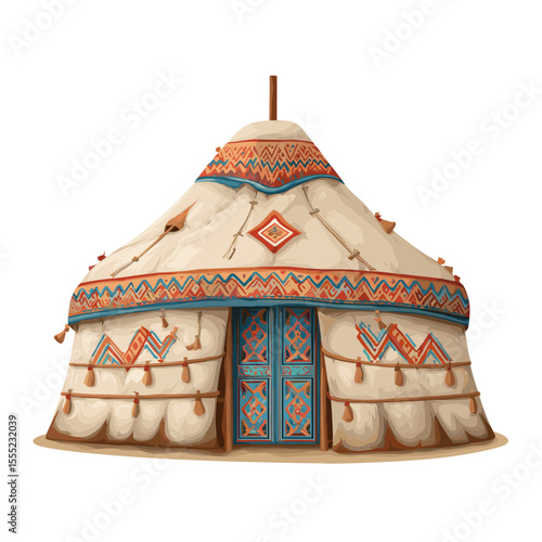 Traditional Central Asian Yurt with Felt Decorations
