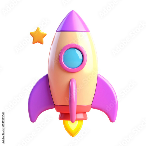 Rocket ship launching on transparent background.