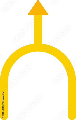 Arc-shaped vector with a single outward-pointing arrow indicating directional movement along a curved path.