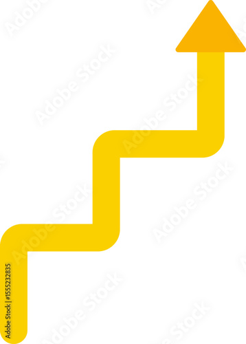 Yellow arrow designed with steps resembling a staircase pattern to reflect progressive directional flow.