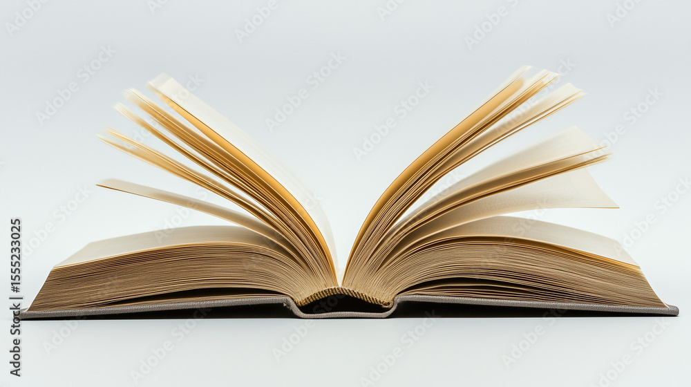 Fototapeta premium A thick book open in a photo studio with a white background