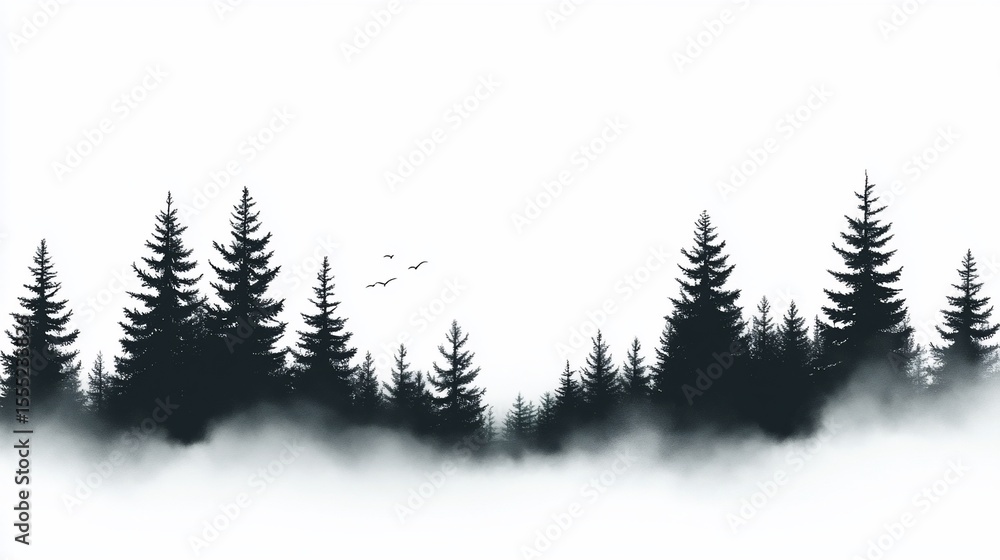 Fototapeta premium Misty forest silhouette