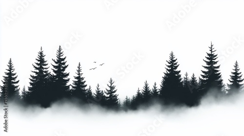 Misty forest silhouette