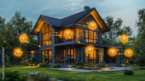 Wallpaper Mural Smart home at dusk, connected by network Torontodigital.ca