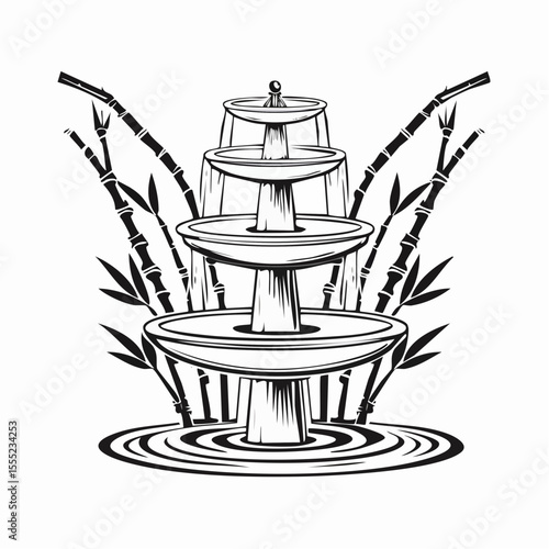 Water Bamboo Drip Vector. Traditional Bamboo Fountain Japanese Temple Washing image vector.