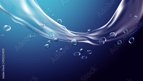 Fresh Water, Water flow wave transparent surface with bubbles of air, ocean, lake, liquid, hygiene, freshness air, RO, filter water, sparkling drinking water - Vector