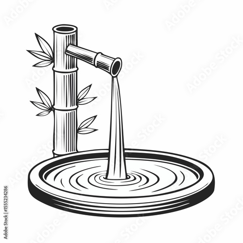 Water Bamboo Drip Vector. Traditional Bamboo Fountain Japanese Temple Washing image vector.