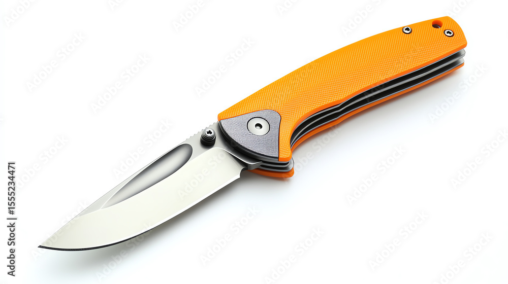 Utility knife with retractable breakable blades and safety lock, compact design, isolated on white background Utility knife with retractable breakable blades and safety lock, compact design, isolated on white background